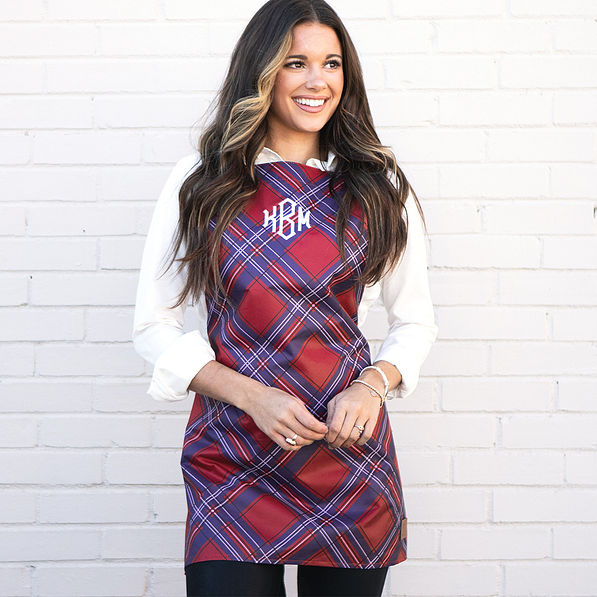 holiday plaid monogrammed apron