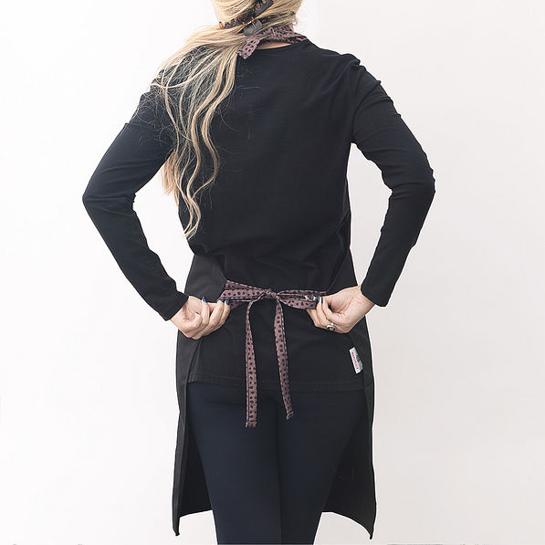 back of black and leopard personalized apron