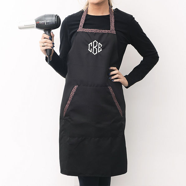 black and leopard personalized apron hairdresser