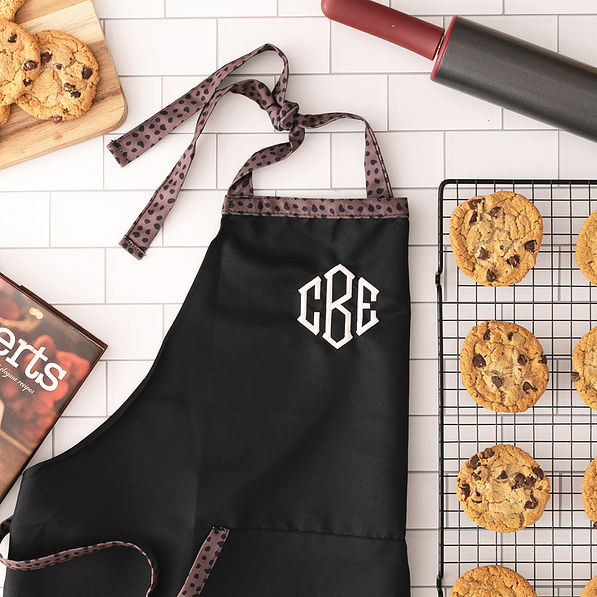 black with leopard personalized apron with cookies and utensils