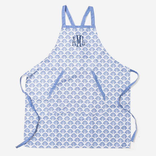 monogrammed apron in blue shells
