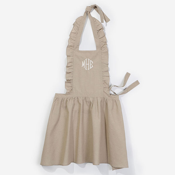 Monogrammed Apron in Brown Linen