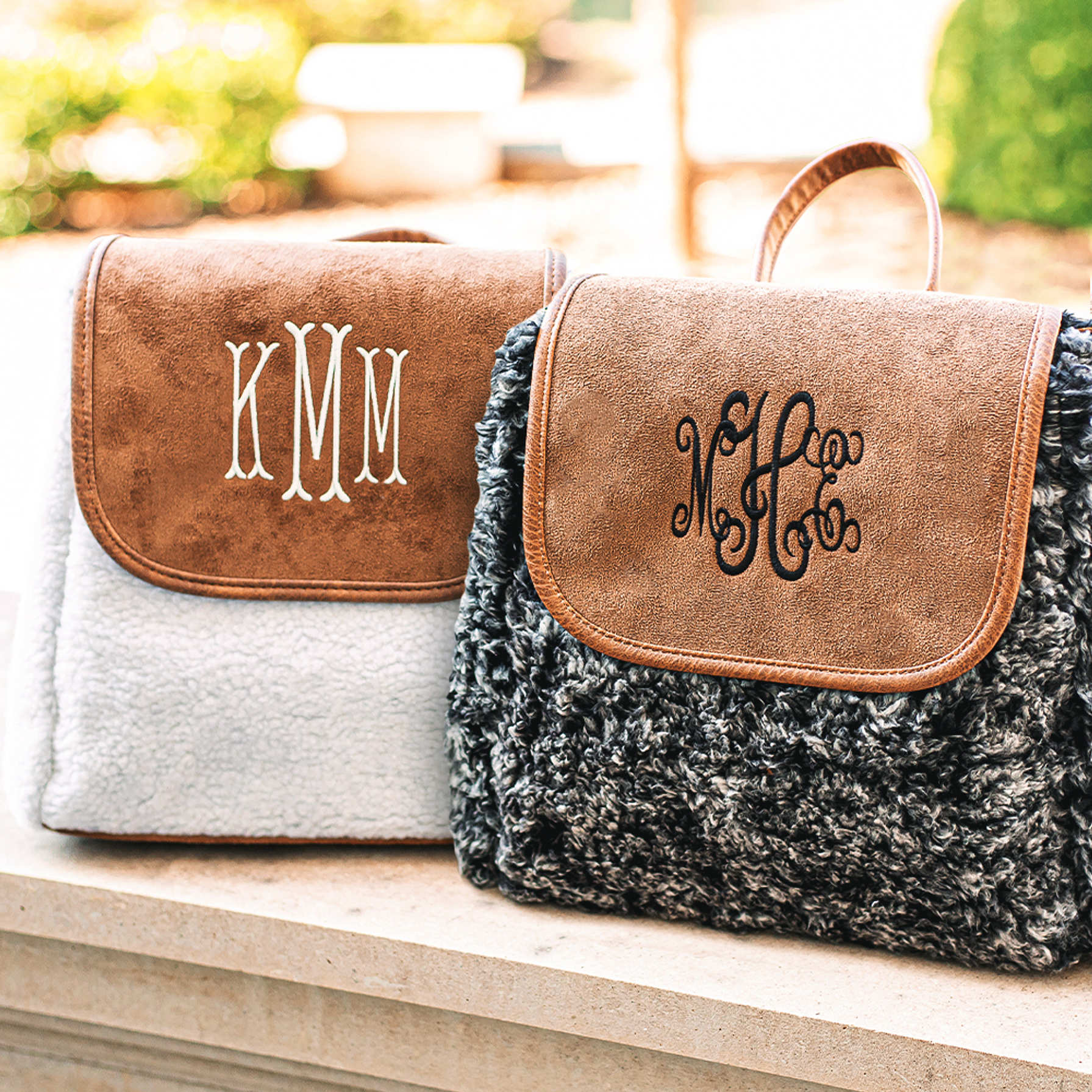 Mini Monogrammed Sherpa Backpack - Marleylilly