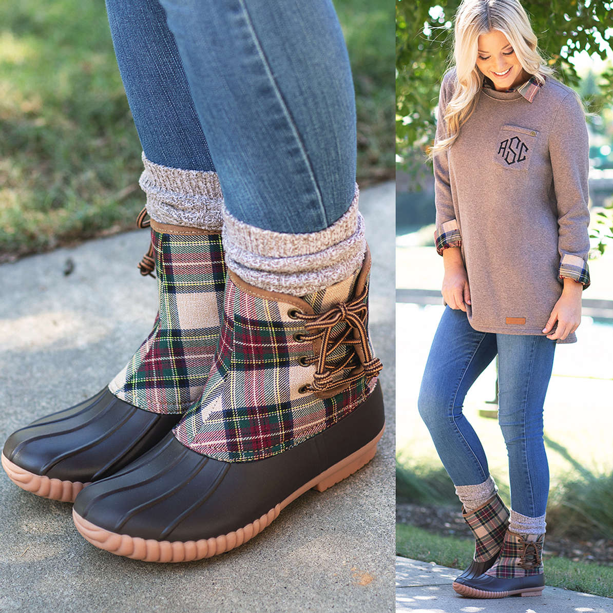 womens plaid duck boots