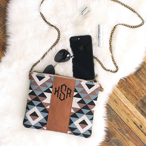 monogrammed clutch with removable crossbody chain