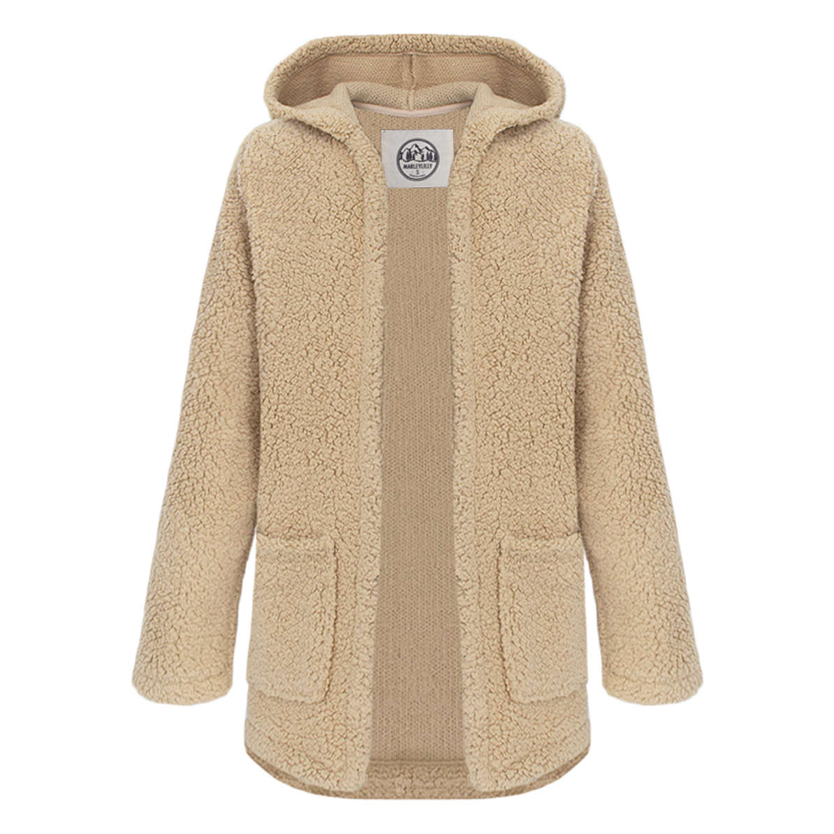 Teddy Bear Coat — Tan and Gray Sherpa Cardigan with Hood