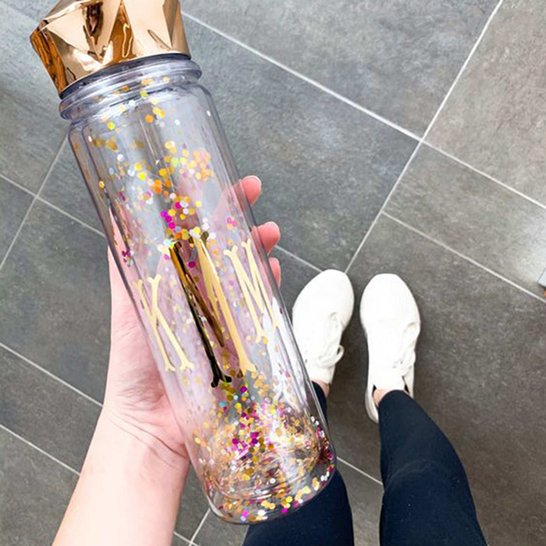 Monogrammed Confetti Sparkle Water Bottle, 16 oz.