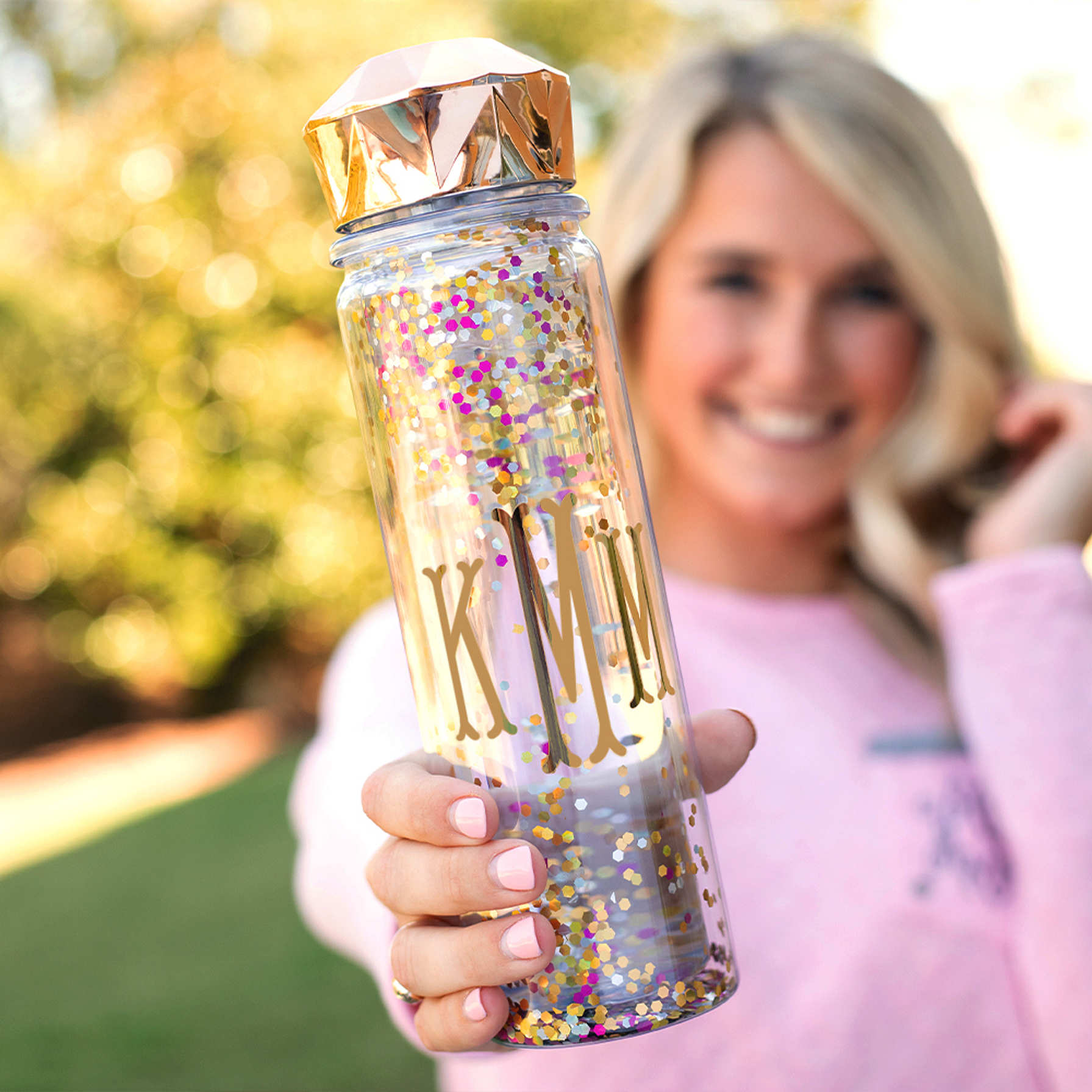 Monogrammed Confetti Sparkle Water Bottle, 16 oz.