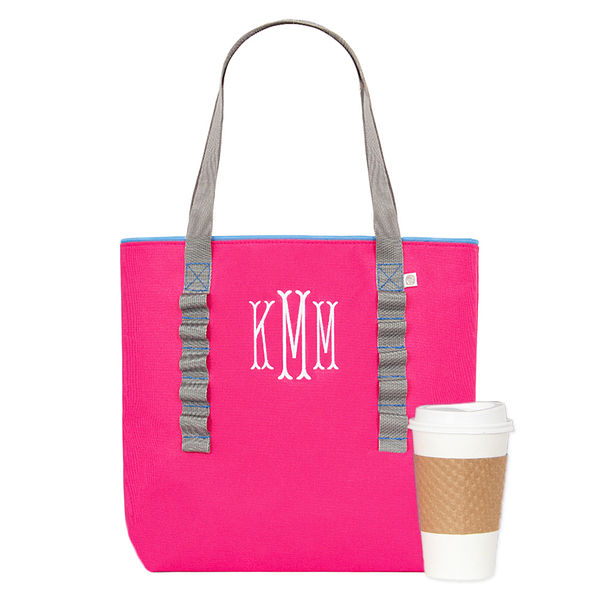 pink monogrammed utility market tote bag