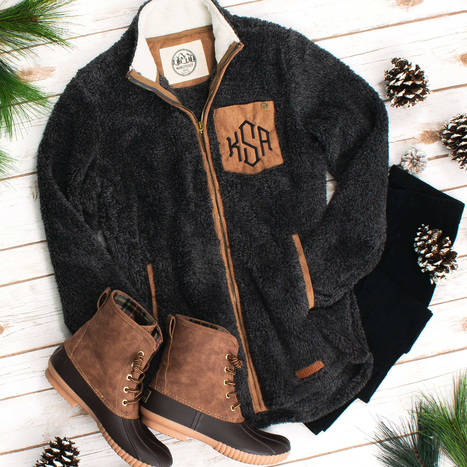 Monogrammed Fleece Jacket with Sherpa — Marleylilly