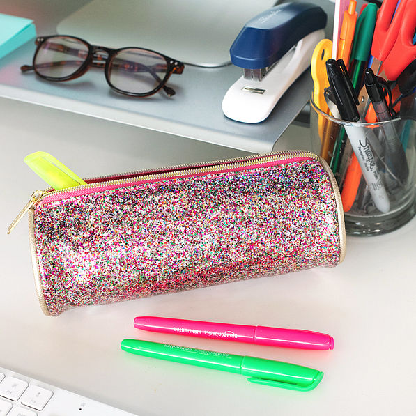 confetti pencil case with highlighters