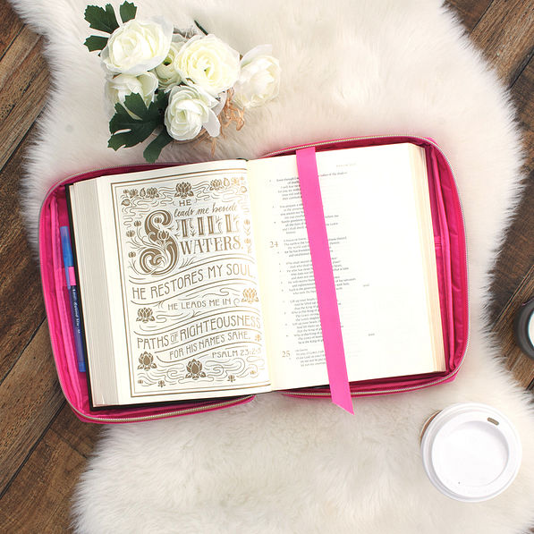 bible inside of monogrammed confetti bible carrier