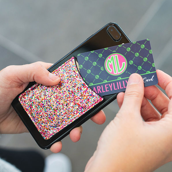 sliding card into confetti phone pocket