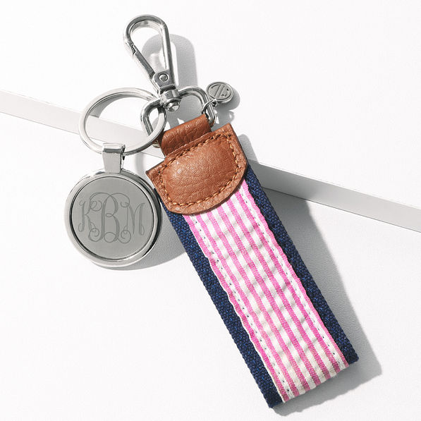 pink personalized seersucker key fob