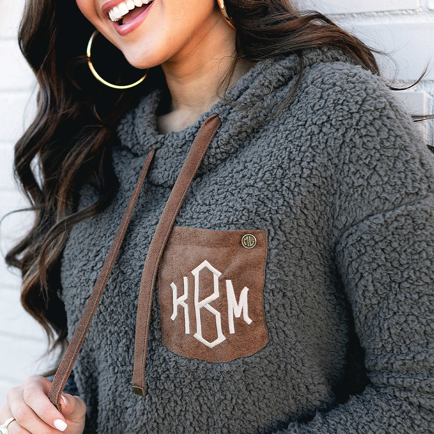 Monogrammed Pullover Sherpa Hoodie - Marleylilly