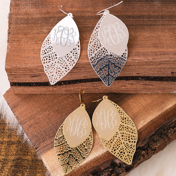 silver and gold monogrammed fall earrings