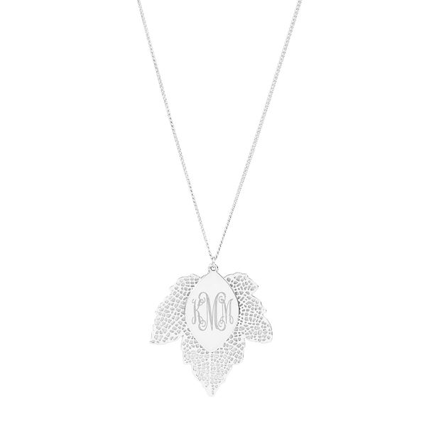 monogrammed foliage necklace in silver