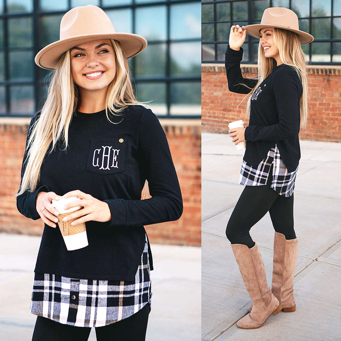 Monogrammed Plaid Hem Sweatshirt - Marleylilly