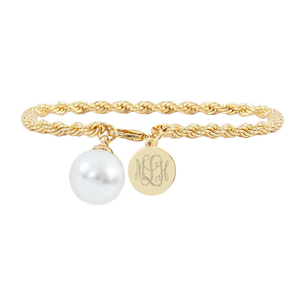 monogrammed simply sweet pearl bracelet in gold