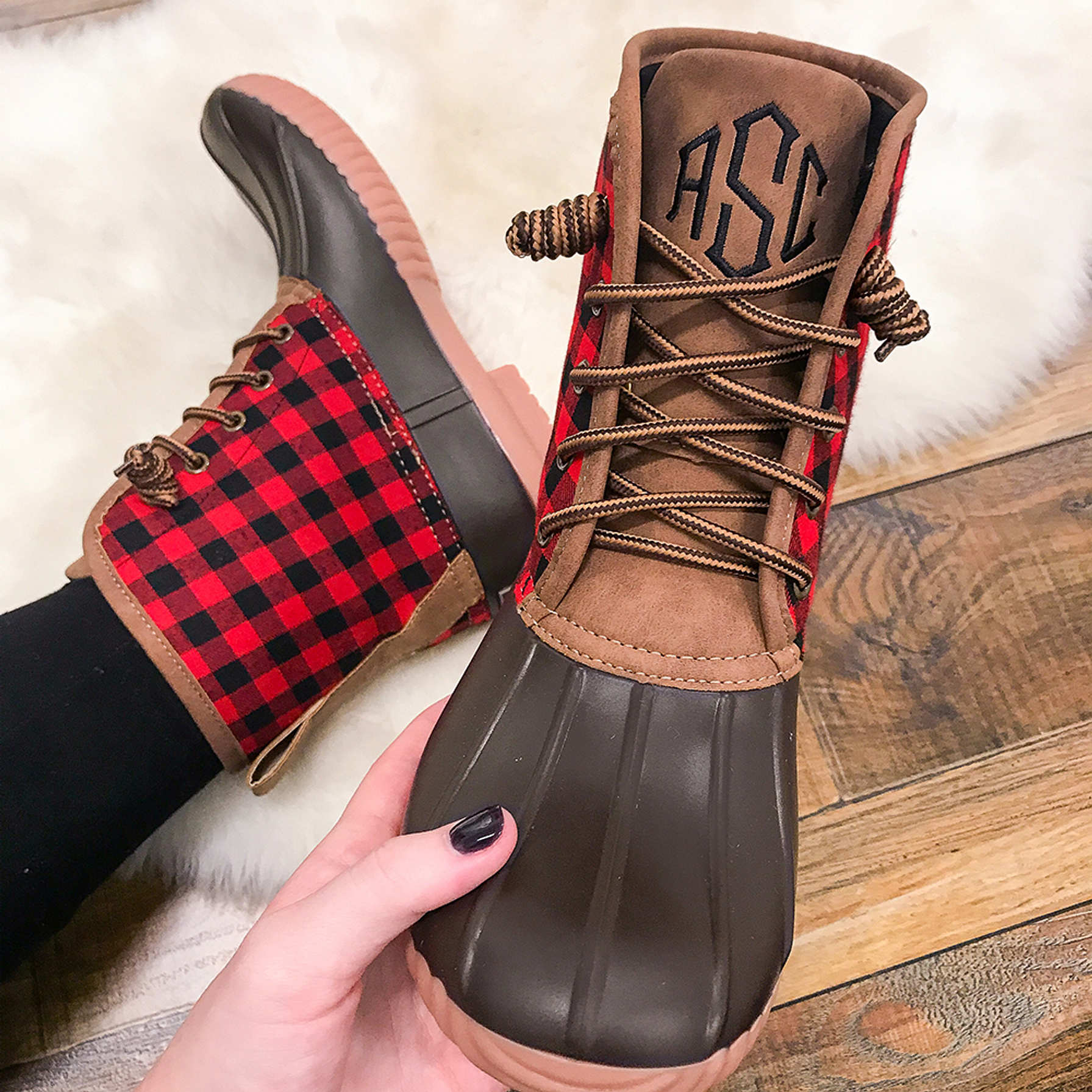 duck boots plaid