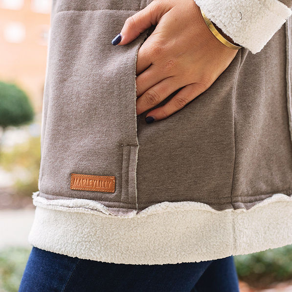 leather branding on monogrammed aspen hoodie