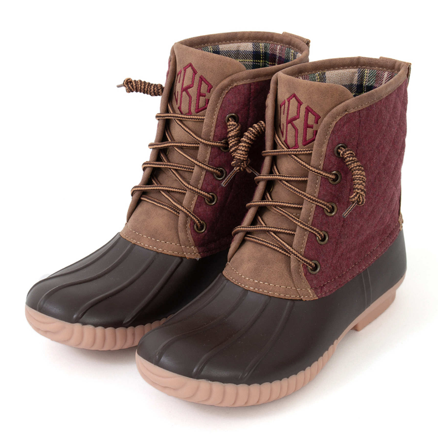 Personalized Burgundy Quilted Duck Boots - Marleylilly