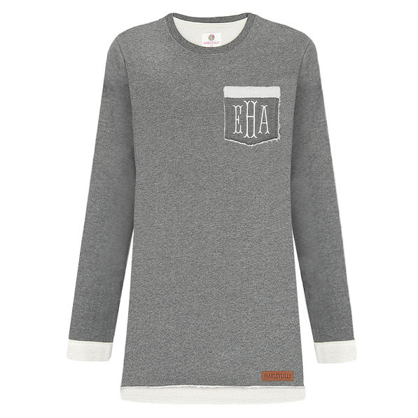 gray monogrammed sherpa crewneck