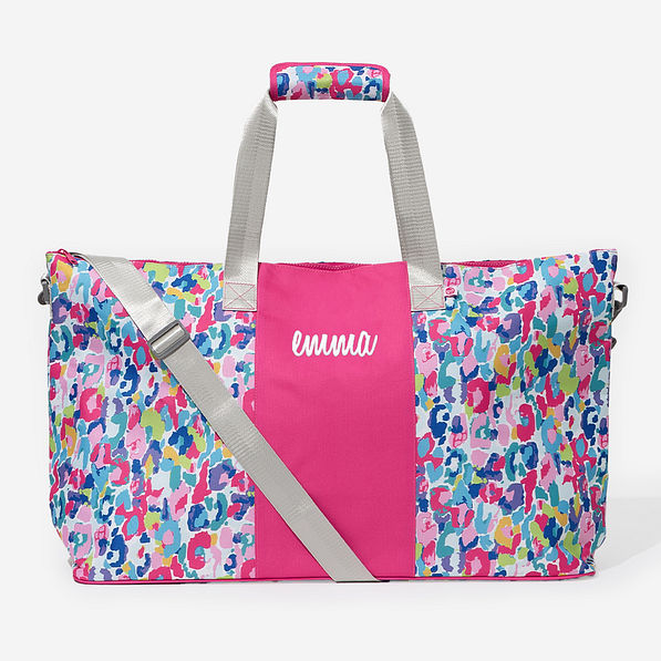 Monogrammed Weekend Bag in watercolor cheetah with handwriting Name