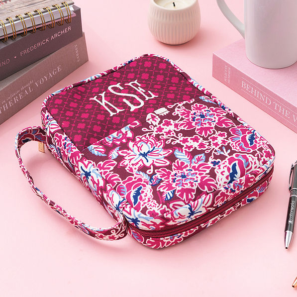 burgundy woodland blossom personalized bible carrier