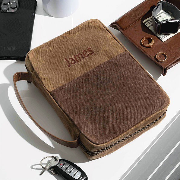 dark brown bible carrier with accessories