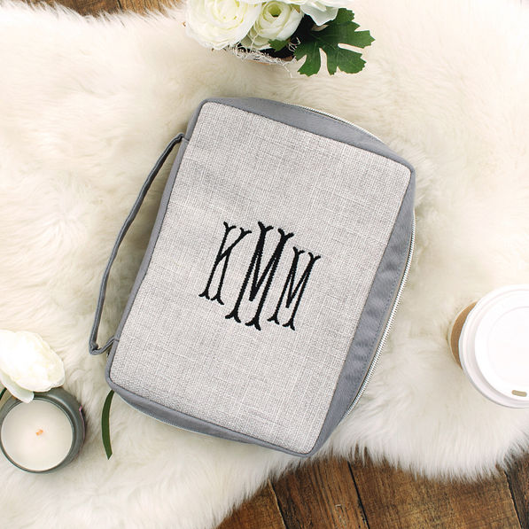 monogrammed bible cover with coffee