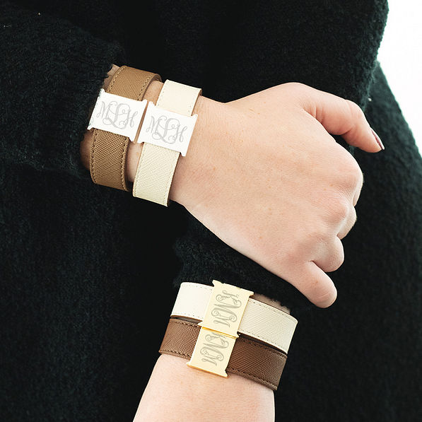 both sides of monogrammed reversible cuff bracelets