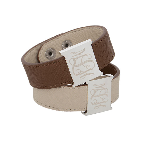 monogrammed reversible cuff bracelet in tan
