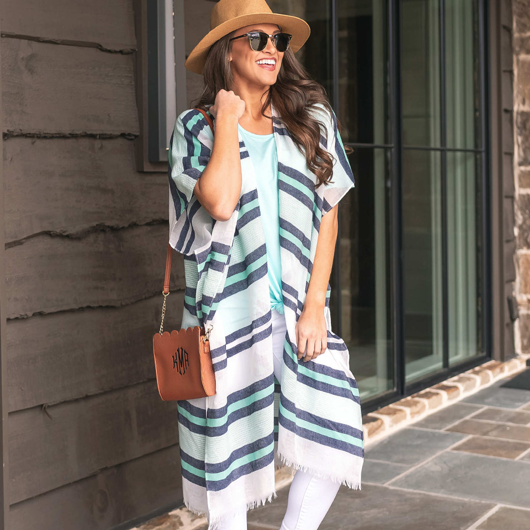 White & Blue Striped Kimono Marleylilly