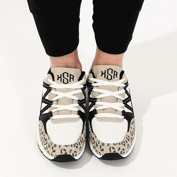 front of brown leopard sneakers