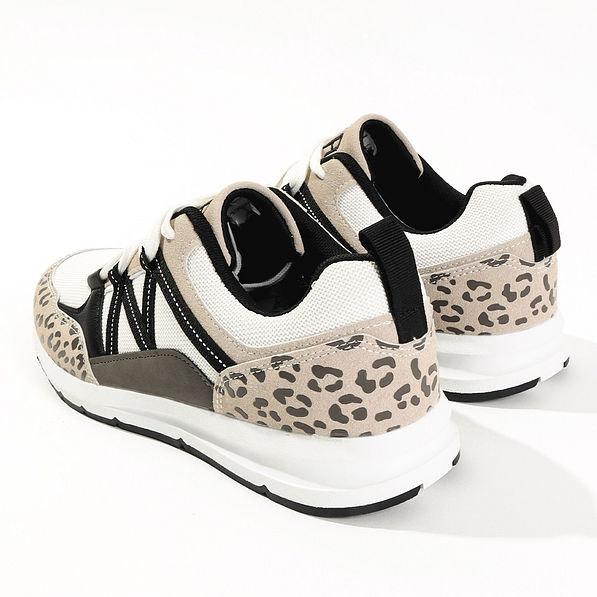 back view of brow leopard sneakers