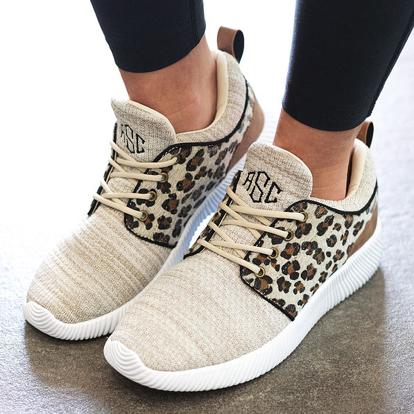 monogrammed leopard print sneakers