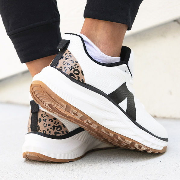 white leopard sneakers - back view