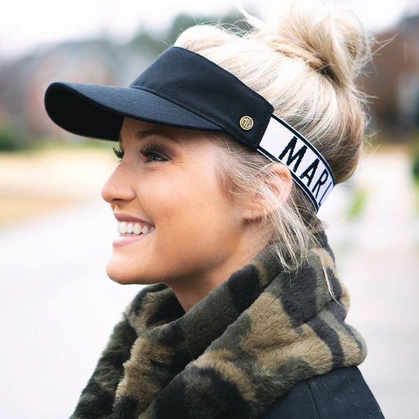 black visor with stretchy back band and marleylilly brand