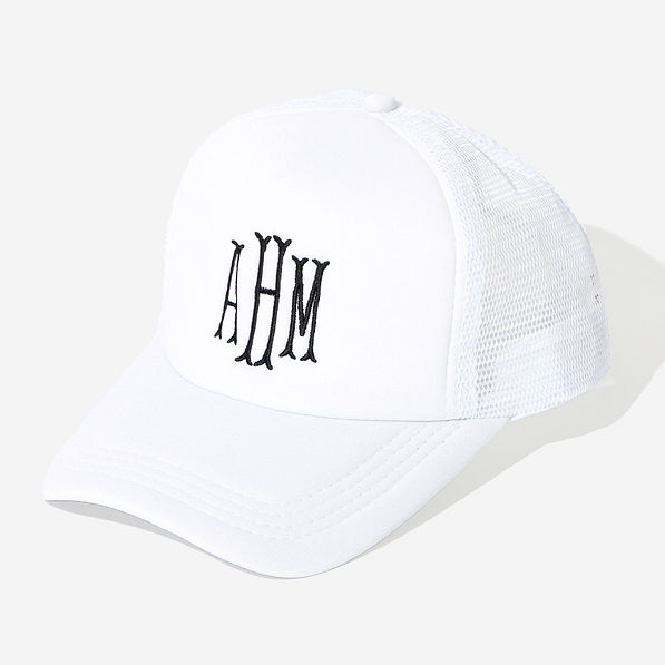 monogrammed trucker hat in white