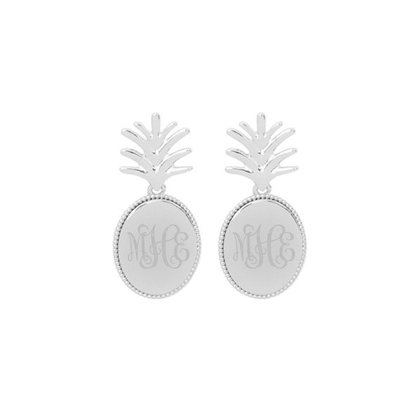 monogrammed pineapple dangle earrings in silver