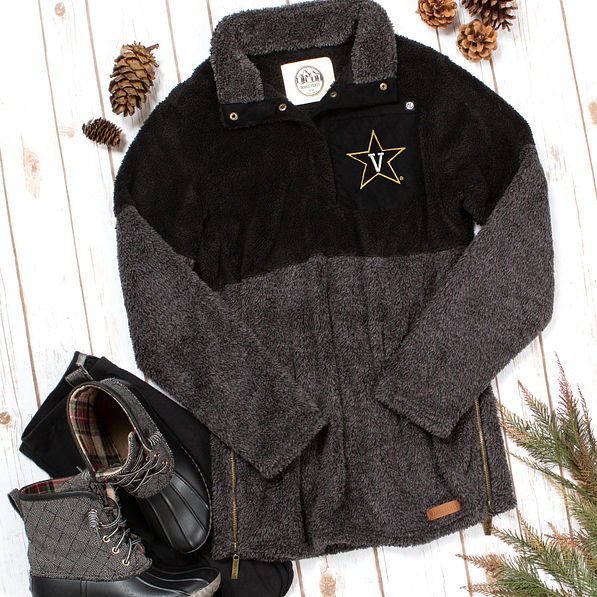 black and charcoal vanderbilt sherpa pullover