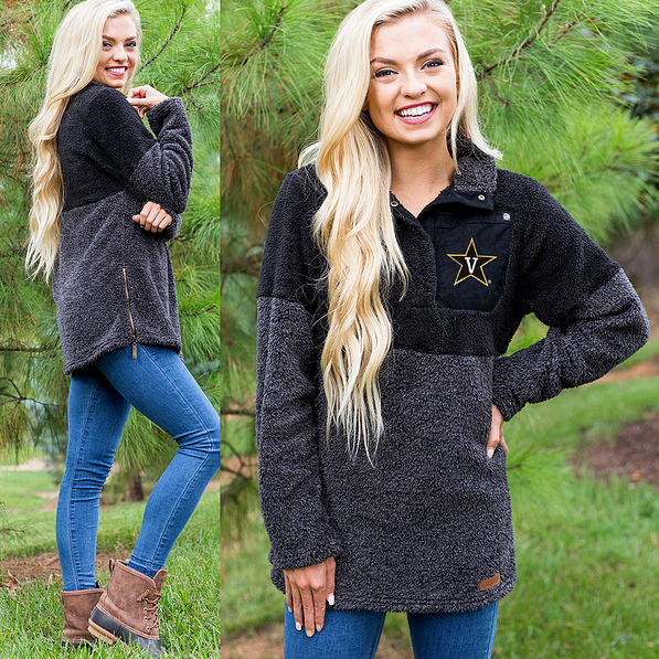 vanderbilt black sherpa pullover with sise zippers