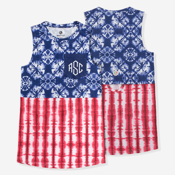 monogrammed dockside tank top in americana tie dye