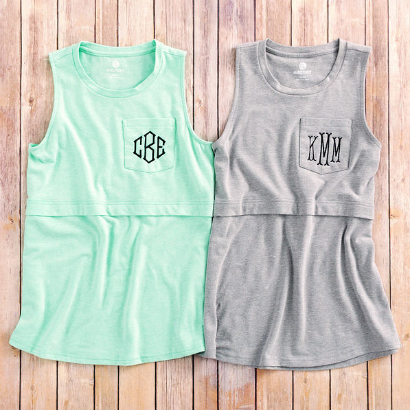 Monogrammed Dockside Tank Top - Gray/Mint - Marleylilly