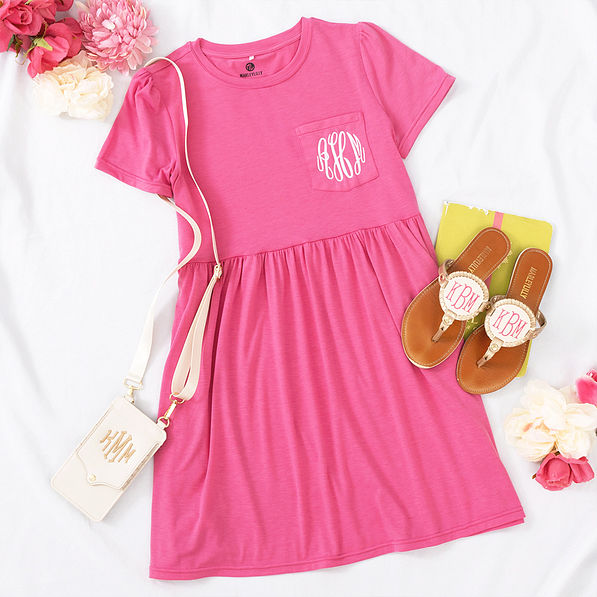 hot pink t-shirt dress flatlay