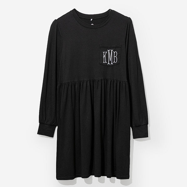 monogrammed t shirt dress long sleeve in black