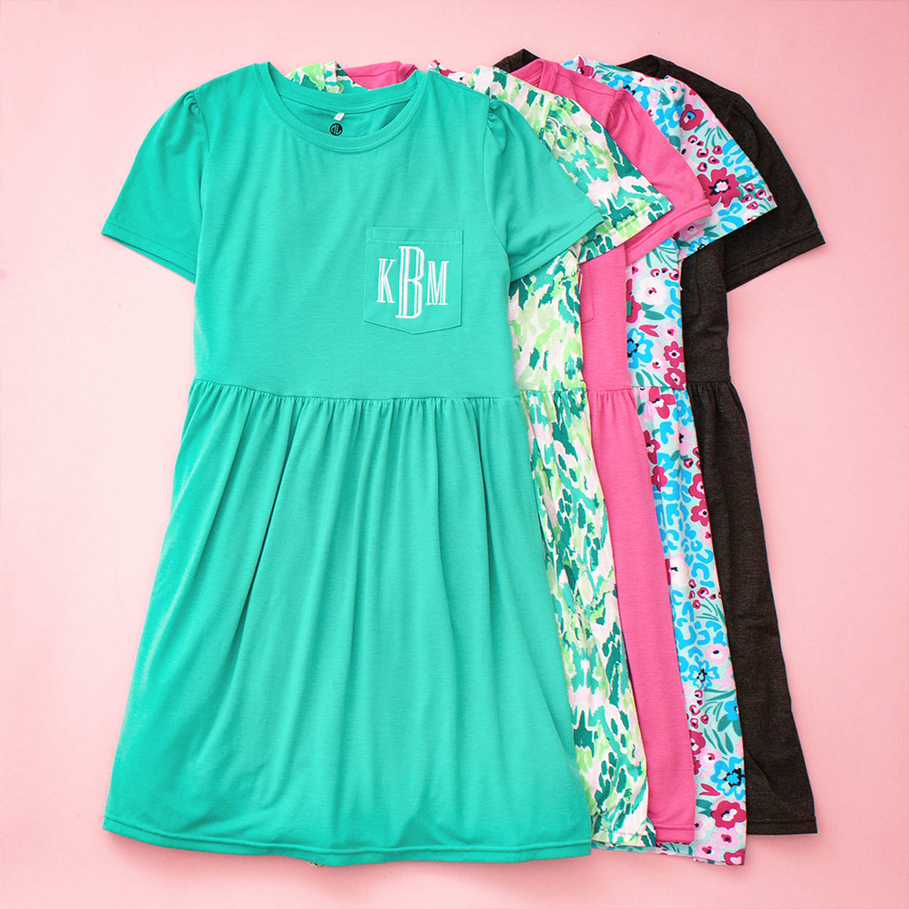 Vintage Monogrammed Print Shirt Dress