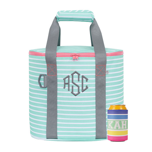 monogrammed mid size cooler in mint stripes monogrammed mid size cooler in mint stripes