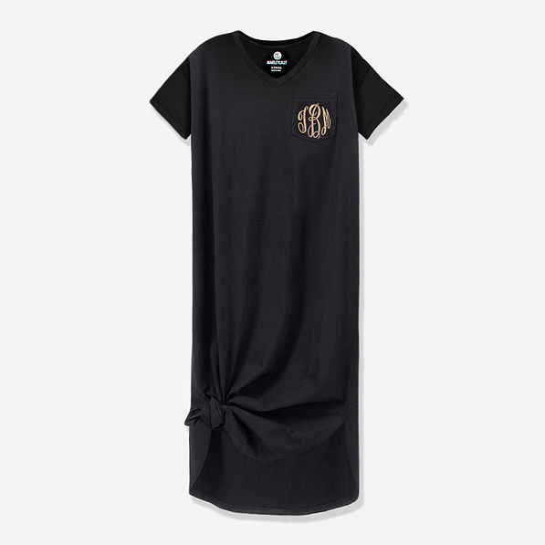 monogrammed black midi dress